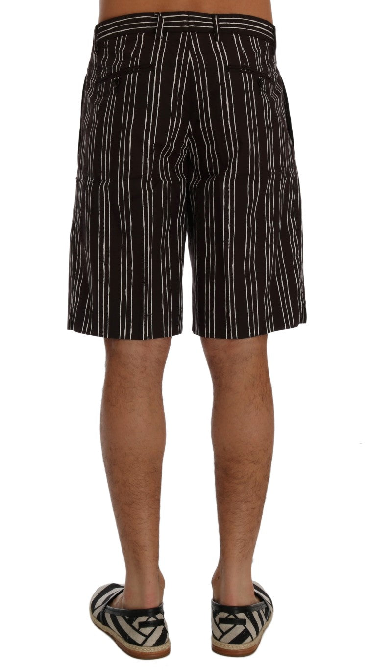 Bordeaux gestreiftes Baumwollknie -High Shorts