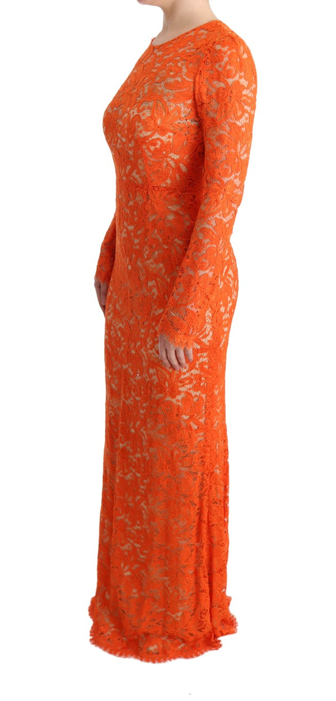 Robe de gaine orange pleine longueur à manches longues élégantes