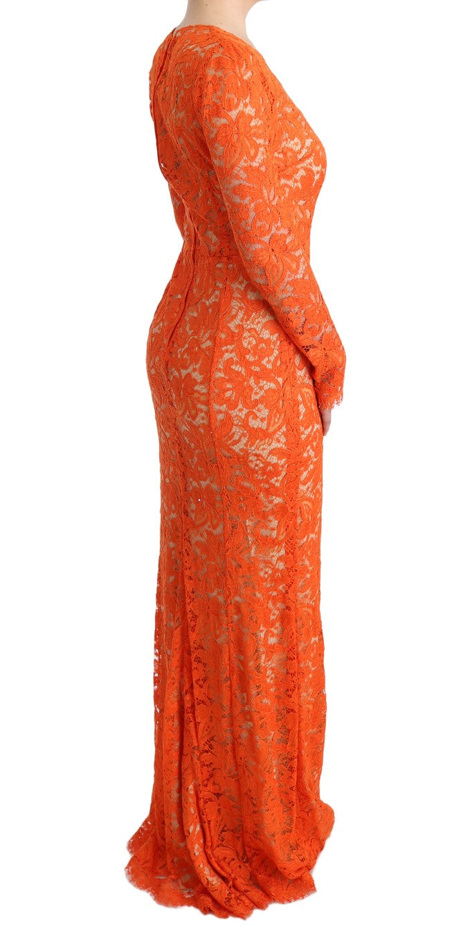 Robe de gaine orange pleine longueur à manches longues élégantes