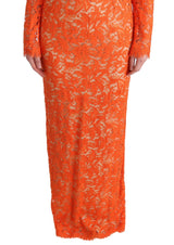 Robe de gaine orange pleine longueur à manches longues élégantes