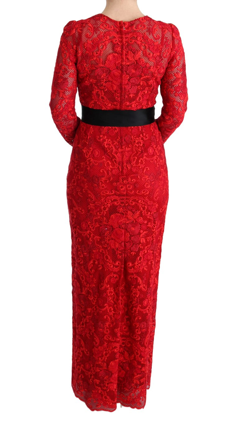 Robe de gaine rouge élégante avec ceinture de nœud en soie