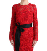 Robe de gaine rouge élégante avec ceinture de nœud en soie