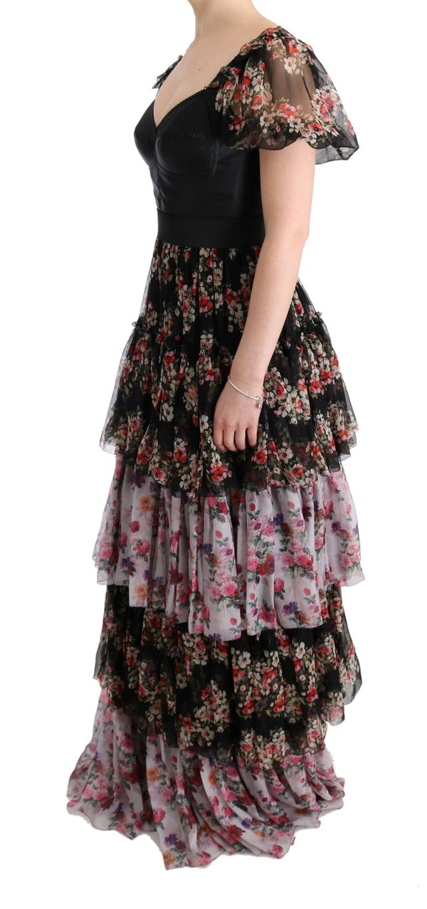 Elegante vestido de cambio floral en la mezcla de seda multicolor