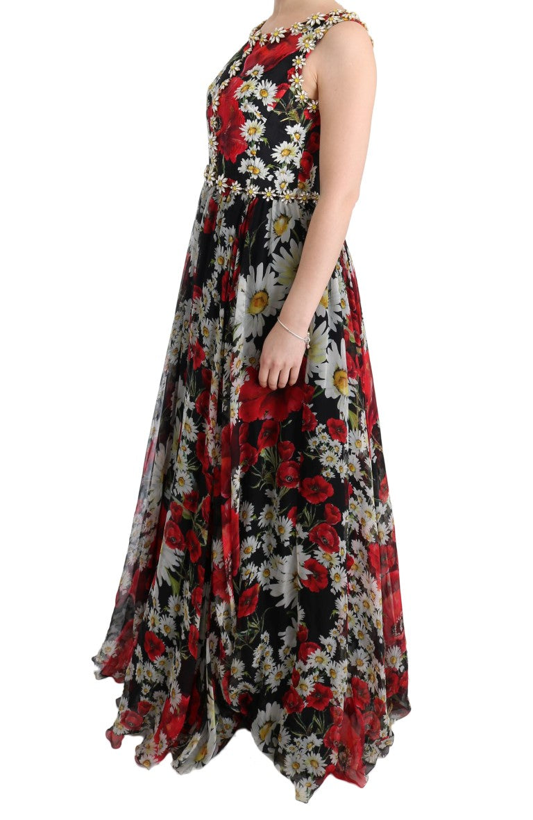 Floral Maxi Gown with Sunflower Print and Crystals