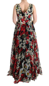 Floral Maxi -Kleid mit Sonnenblumendruck und Kristallen