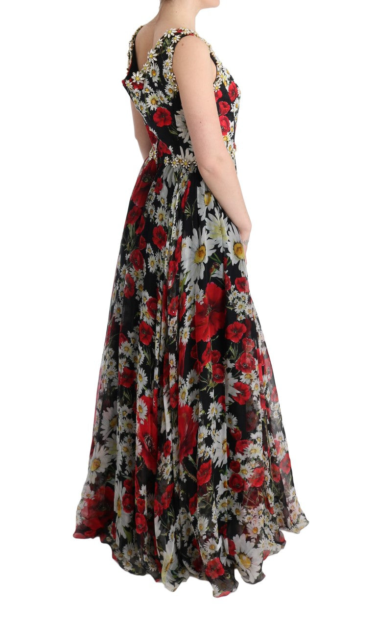 Robe maxi florale avec imprimé de tournesol et cristaux