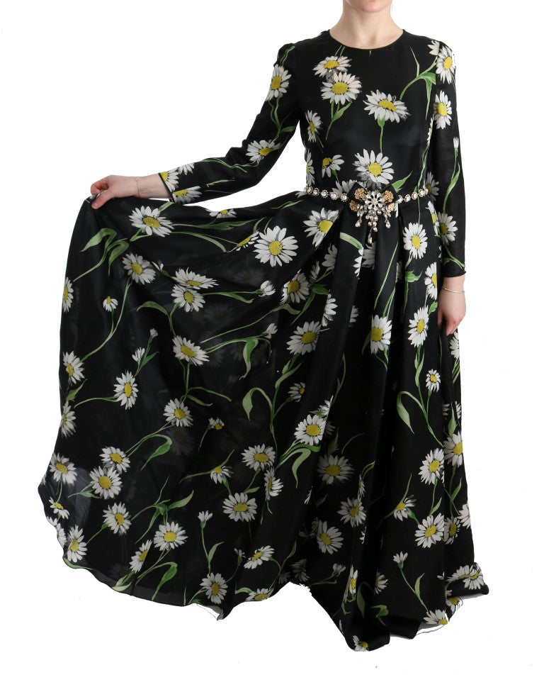 Elegantes Sonnenblumen -Maxi -Kleid mit Kristallen