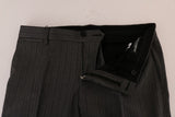 Elegant Gray Striped Wool Formal Trousers