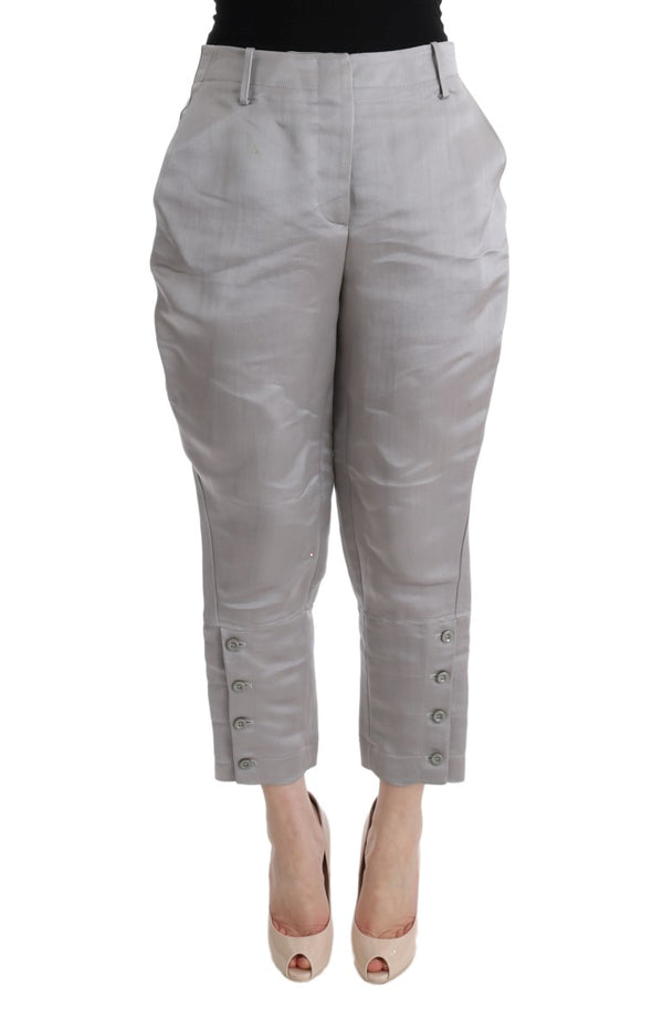 Pantalones de seda recortados gris elegantes