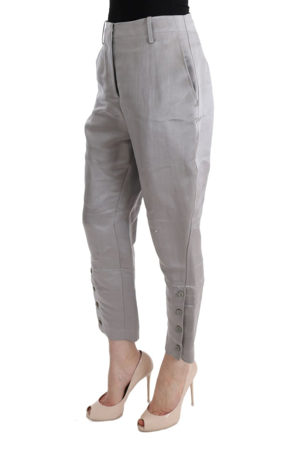 Pantalones de seda recortados gris elegantes