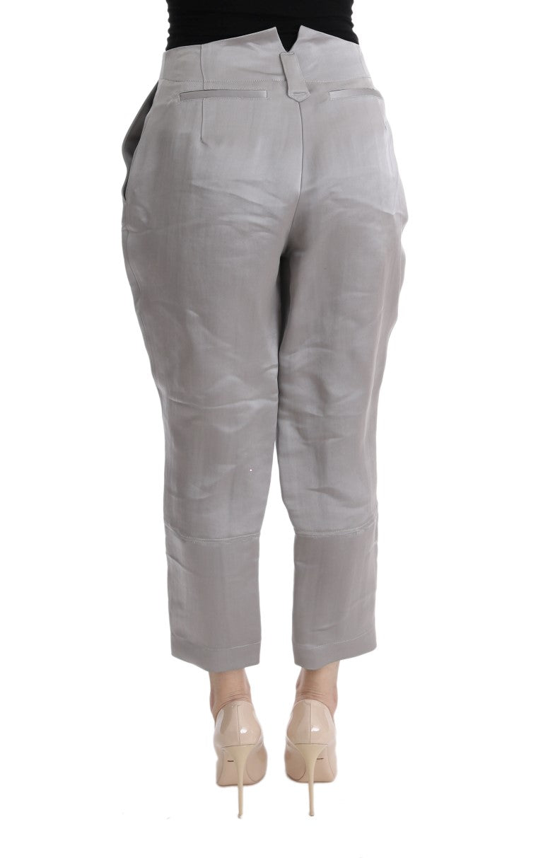 Pantalones de seda recortados gris elegantes