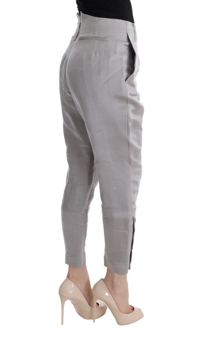 Pantalones de seda recortados gris elegantes