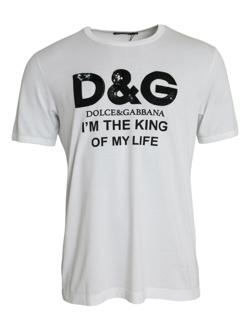 White D & G King Print Cotton Crewneck T-shirt