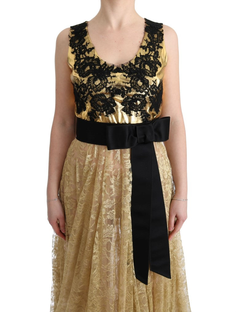 Elegant Gold Floral Lace Gown Dress