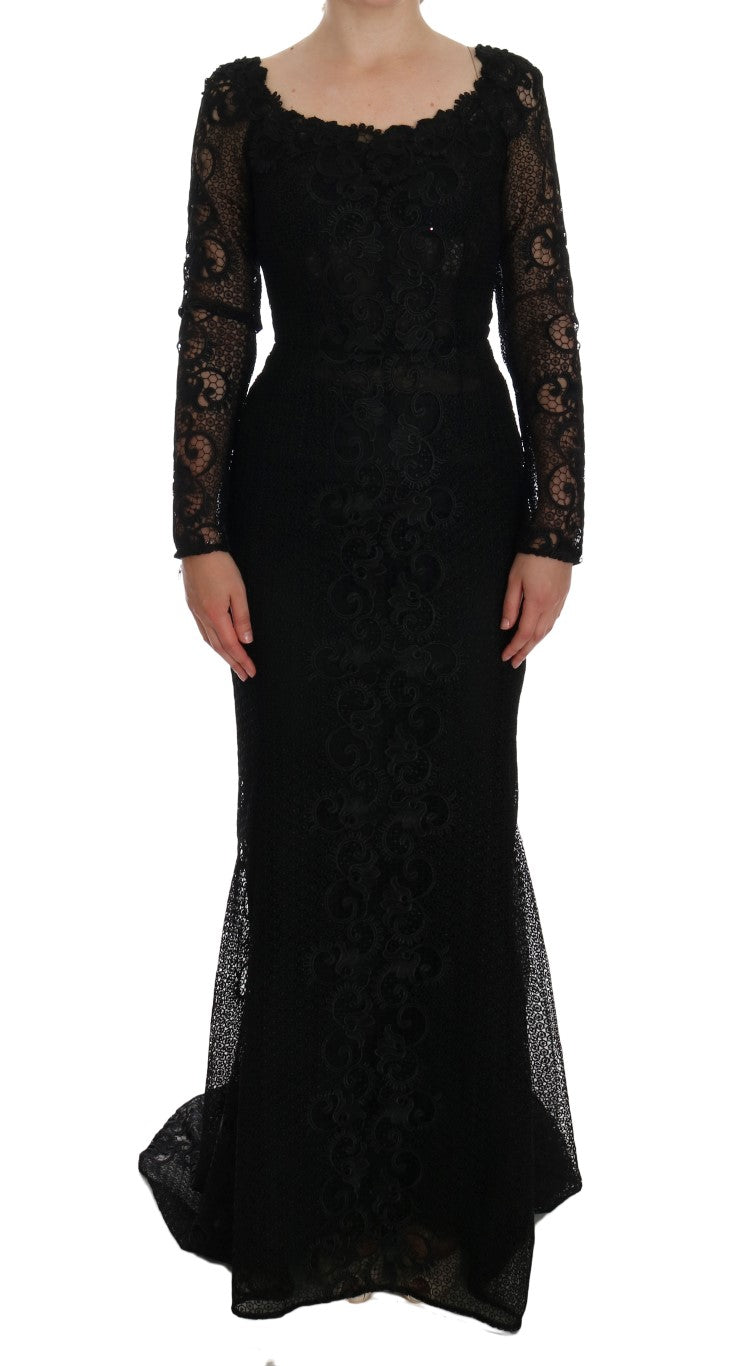 Elegantes Schwarzscheide Maxi Kleid in voller Länge