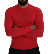 Rote Wolle Langarm Säule Crewneck Pullover Pullover