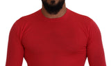 Rote Wolle Langarm Säule Crewneck Pullover Pullover