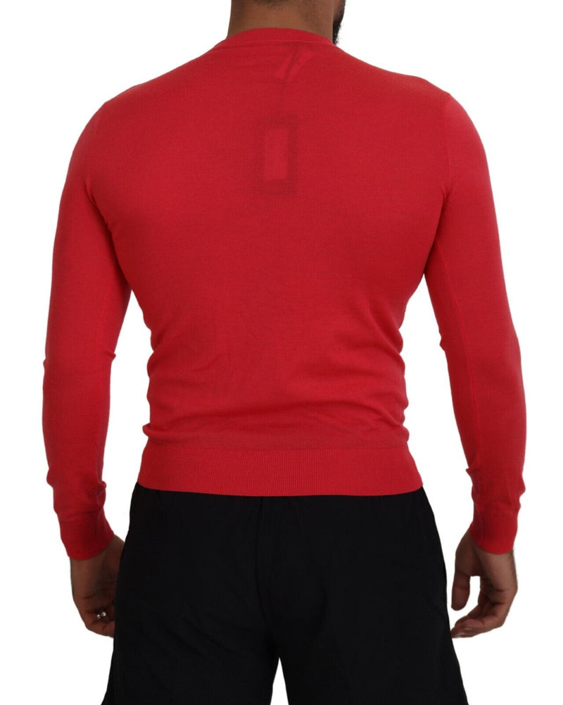 Rote Wolle Langarm Säule Crewneck Pullover Pullover