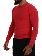 Rote Wolle Langarm Säule Crewneck Pullover Pullover