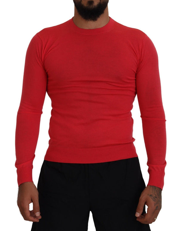 Rote Wolle Langarm Säule Crewneck Pullover Pullover