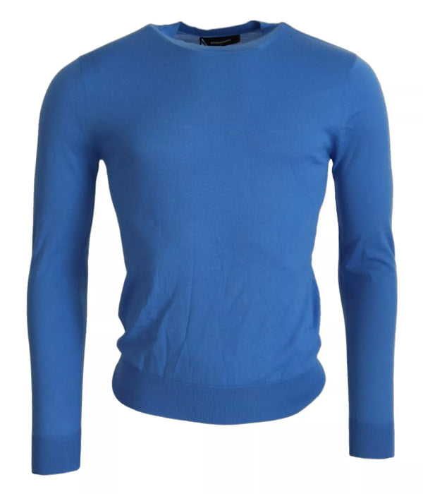 Blaue Wolle Langhülle Crewneck Pullover Pullover