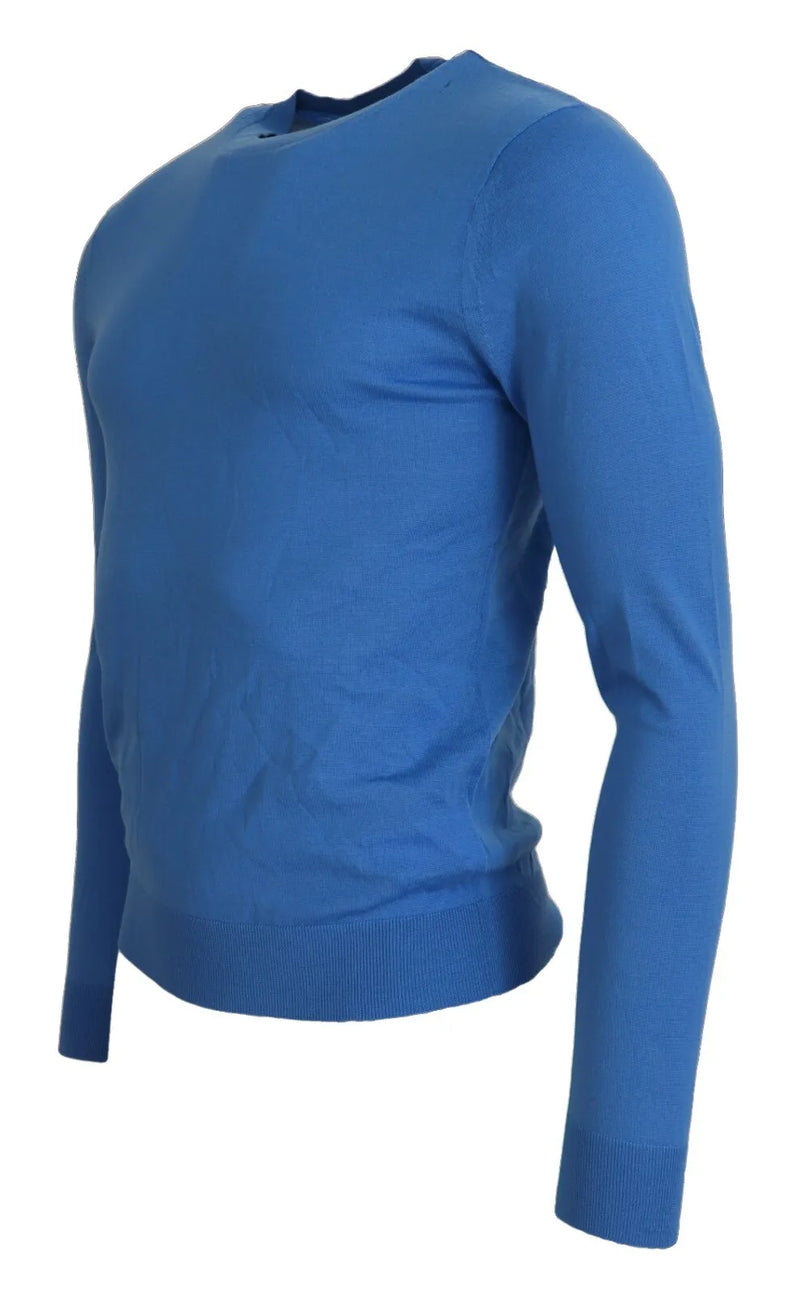 Blaue Wolle Langhülle Crewneck Pullover Pullover