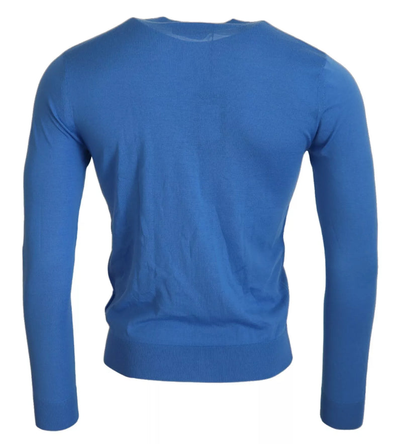 Blaue Wolle Langhülle Crewneck Pullover Pullover