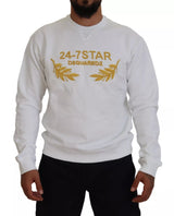 Weiß gestickter Crewneck Sweatshirt -Pullover