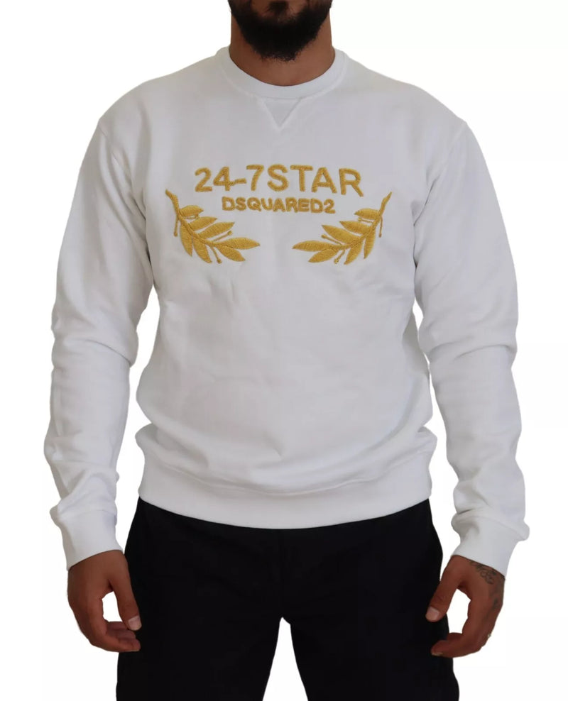 Weiß gestickter Crewneck Sweatshirt -Pullover