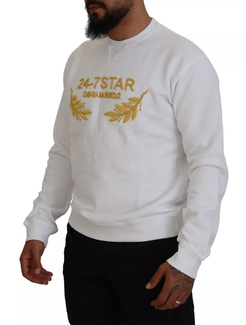 Weiß gestickter Crewneck Sweatshirt -Pullover