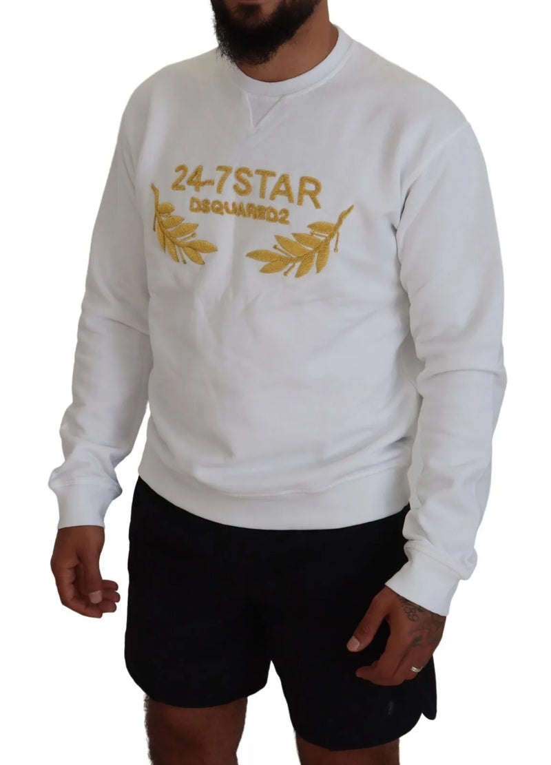 White Embroidered Crewneck Sweatshirt Sweater