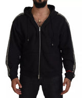 Maglione con cappuccio con zip completo abbellito nero