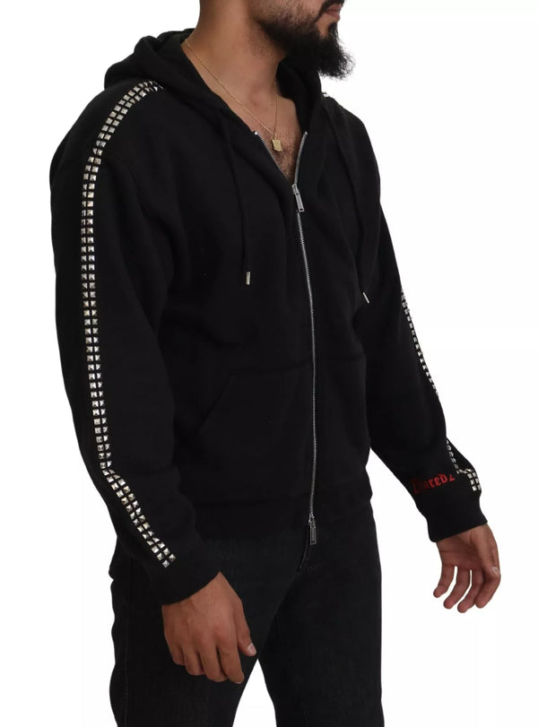 Maglione con cappuccio con zip completo abbellito nero