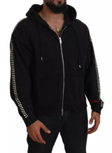 Maglione con cappuccio con zip completo abbellito nero