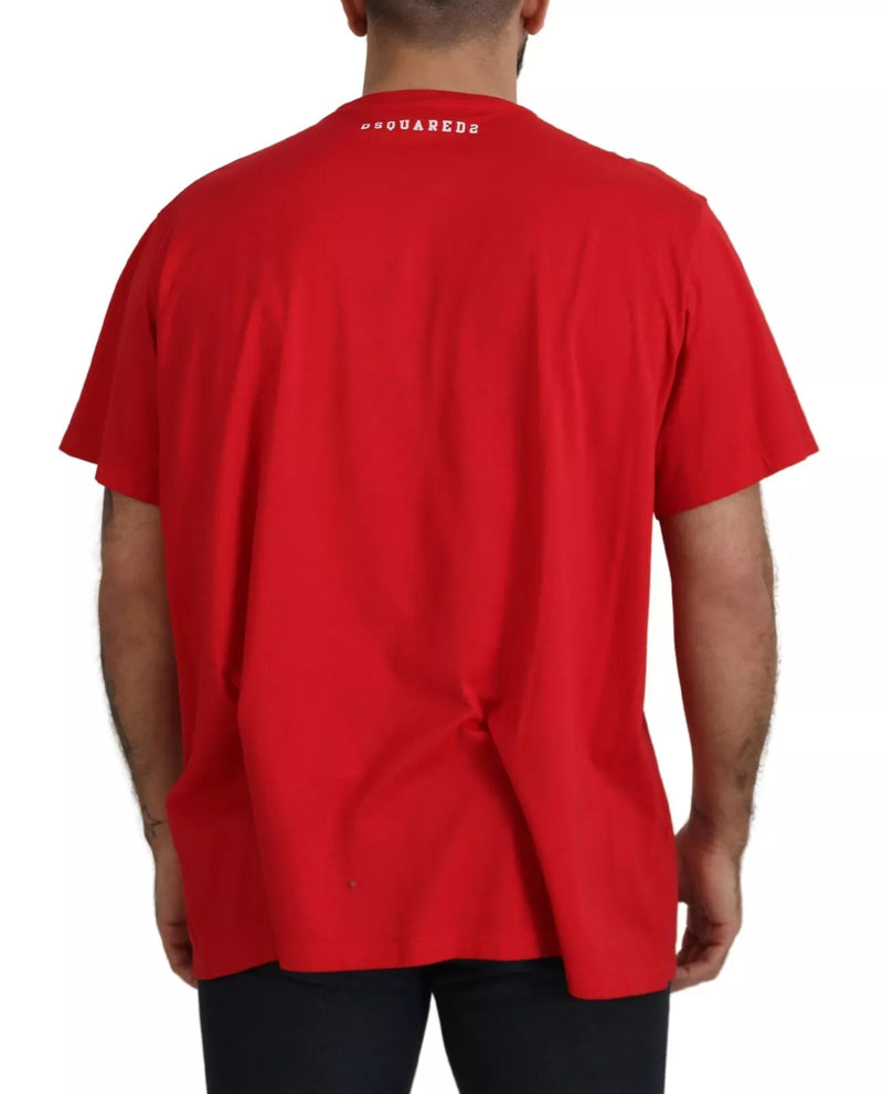 Red Printed Cotton Short Sleeves Crewneck T-shirt