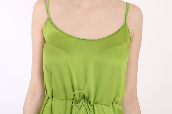 Sangle de spaghetti verte longue robe plissée A-Line