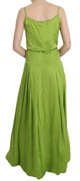 Sangle de spaghetti verte longue robe plissée A-Line