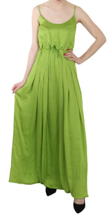 Sangle de spaghetti verte longue robe plissée A-Line