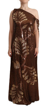 Brown Leaf Sequined Shift Ένα φόρεμα μακρού ώμου