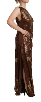 Brown Leaf Sequined Shift Ένα φόρεμα μακρού ώμου