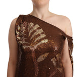 Brown Leaf Sequined Shift Ένα φόρεμα μακρού ώμου