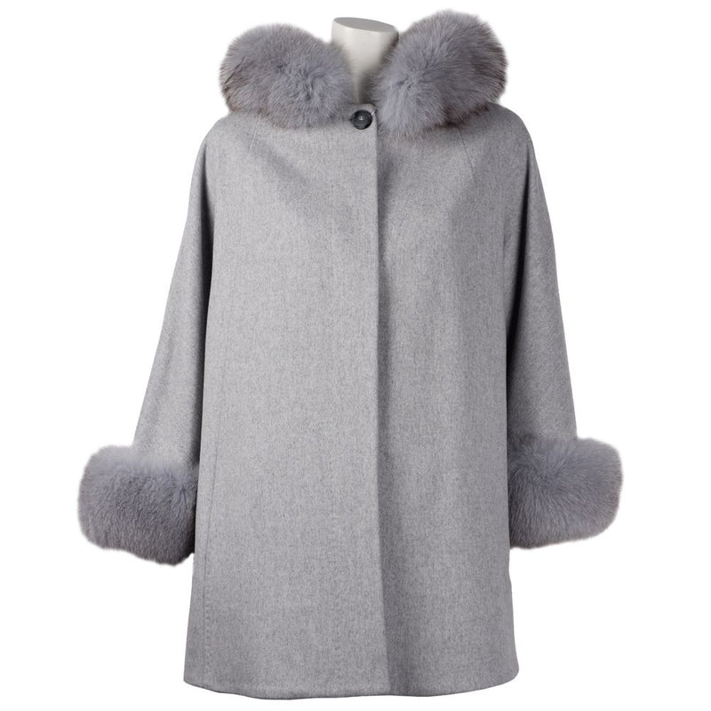 Élégant manteau court en laine avec accents de fourrure