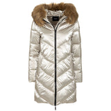 Chic Grey Eco-Fur, die lange Down-Jacke beschnitten