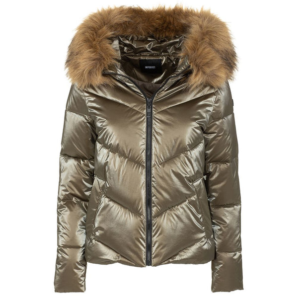 Eco-Fur Hooded Down Jacket in Brown