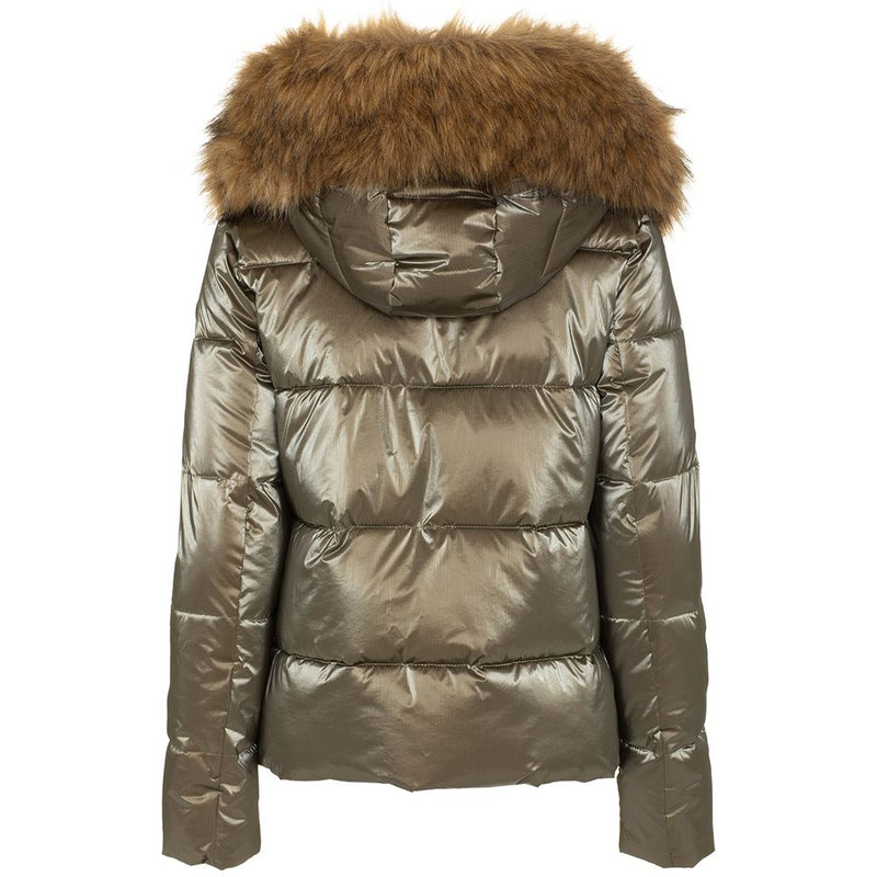 Öko-Fur-Jacke mit Kapuze in Braun