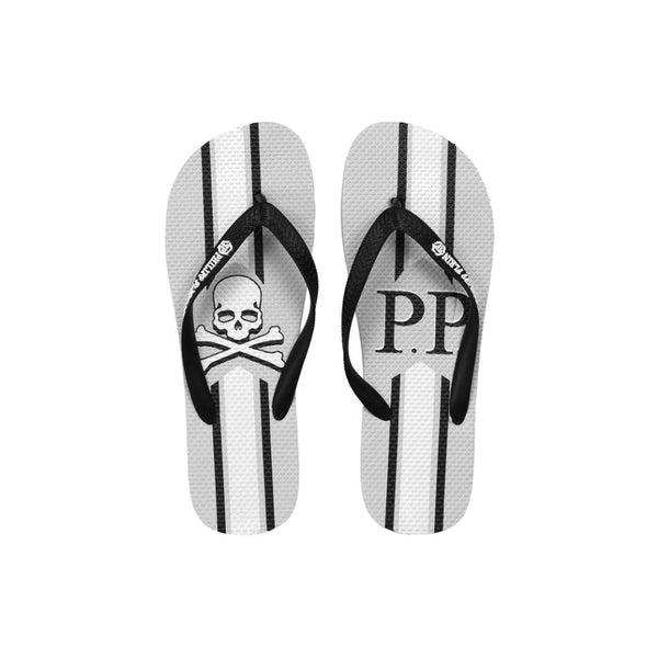 Chic Grey Logo Print Flip Flops