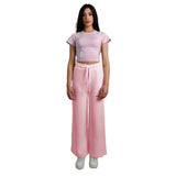 Pantalon palazzo rose chic avec cordon