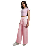 Pantalon palazzo rose chic avec cordon