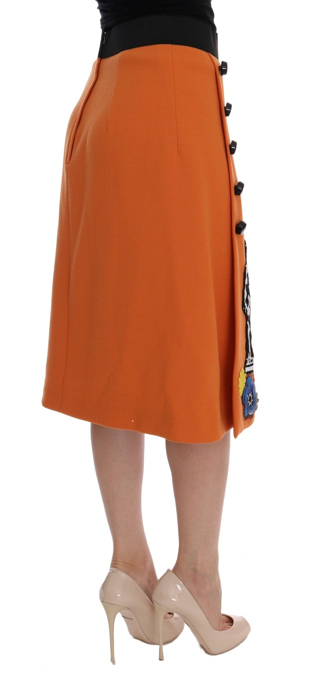 Embellished Wool Skirt in Vivid Orange