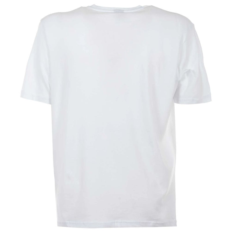 Elegante camiseta de algodón blanco con logotipo azul audaz